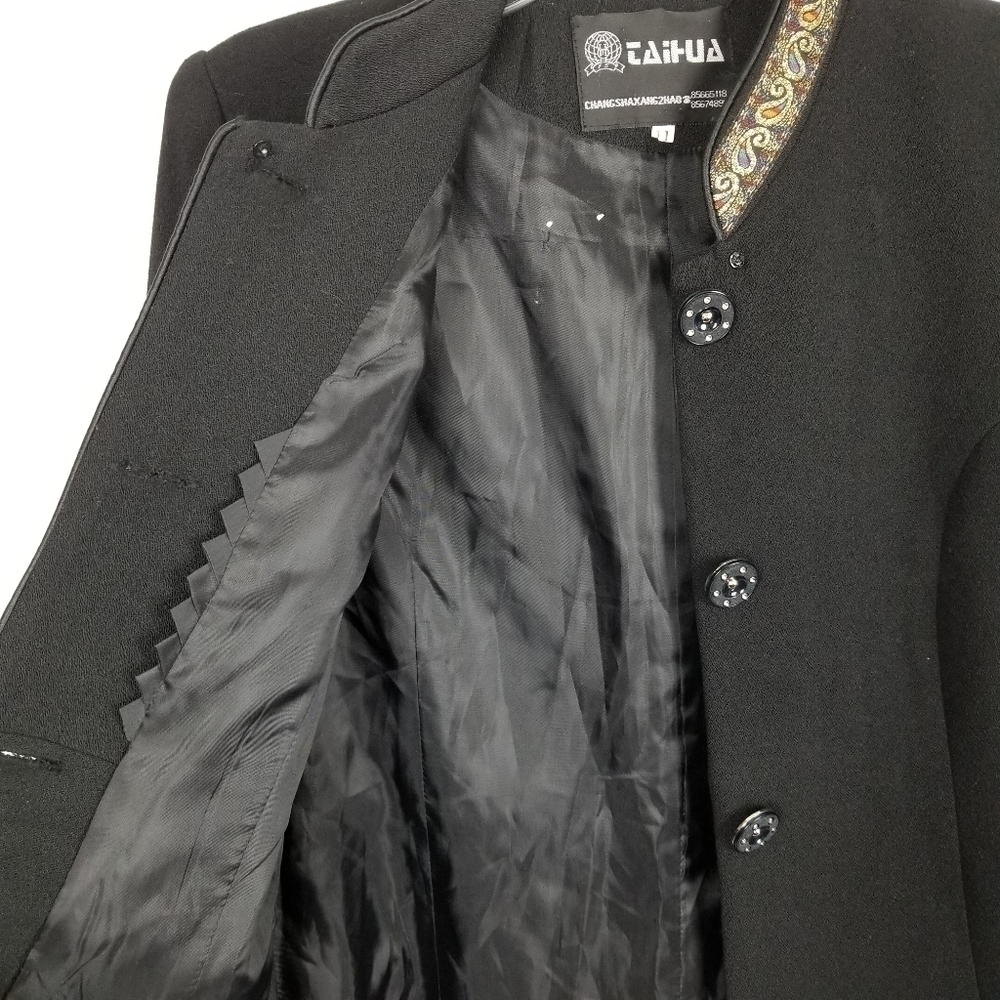 Blazer Linen Wool Cashmere Black Paisley Button Lined Military Jacket Mobwife - Picture 8 of 10